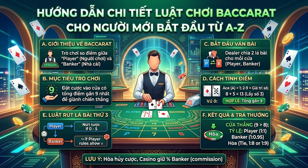 Hướng dẫn chi tiết luật chơi Baccarat cho người mới bắt đầu từ A-Z